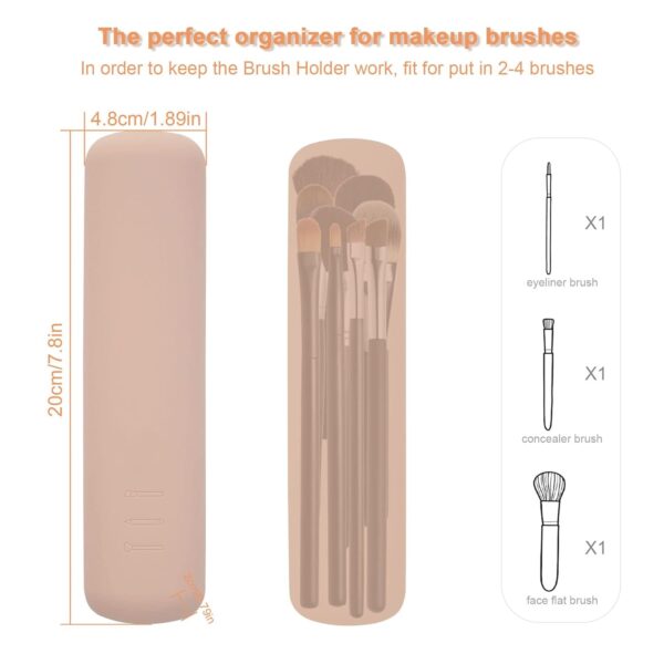 FERYES Travel Makeup Brush Holder, Magnetic Anti-fall Out Silicon Portable Cosmetic Face Brushes Holder, Soft and Sleek Makeup Tools Organizer for Travel-Khaki - Image 3