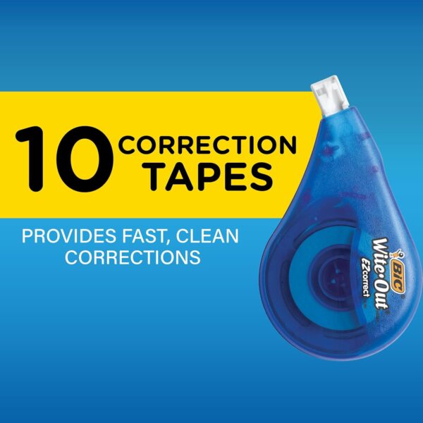 BIC Wite-Out Brand EZ Correct Correction Tape (WOTAP10- WHI), 39.3 Feet, 10-Count Pack of white Correction Tape, Fast, Clean and Easy to Use Tear-Resistant Tape - Image 2