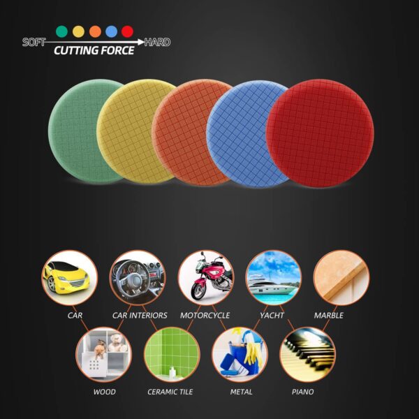 Buffing Sponge Pads , SPTA 5Pcs 6.5 Inch Face for 6 Inch 150mm Backing Plate Compound , Cutting Polishing Pad Kit For Car Buffer Polisher Compounding , Polishing and Waxing -SQMIX65 - Image 3