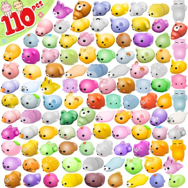 110 Pcs Mochi Squishy Toy, Mini Kawaii Squishies Bulk Sensory Fidget Toys Goody Bag Party Favors for Kids, Classroom Prizes Pinata Filler Carnival Stocking Stuffers Christmas Birthday Gifts