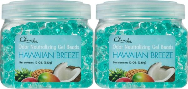 Clear Air Odor Eliminator Gel Beads - 12 oz, Pack of 2 - Air Freshener Made with Essential Oils - Eliminates Odors in Bathrooms, Cars, Boats, RVs & Pet Areas - Hawaiian Breeze Scent