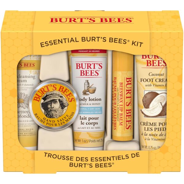 Burt's Bees Gifts Ideas - Essential Everyday Beauty Set, 5 Travel Size Products - Deep Cleansing Cream, Hand Salve, Body Lotion, Foot Cream and Lip Balm